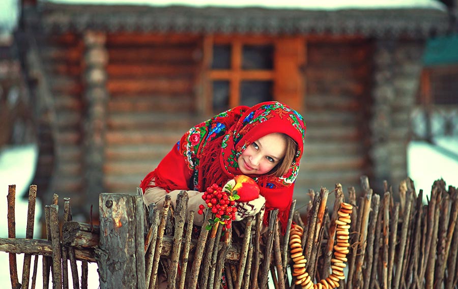 Sexy girl Women in Slavic costumes in Merida